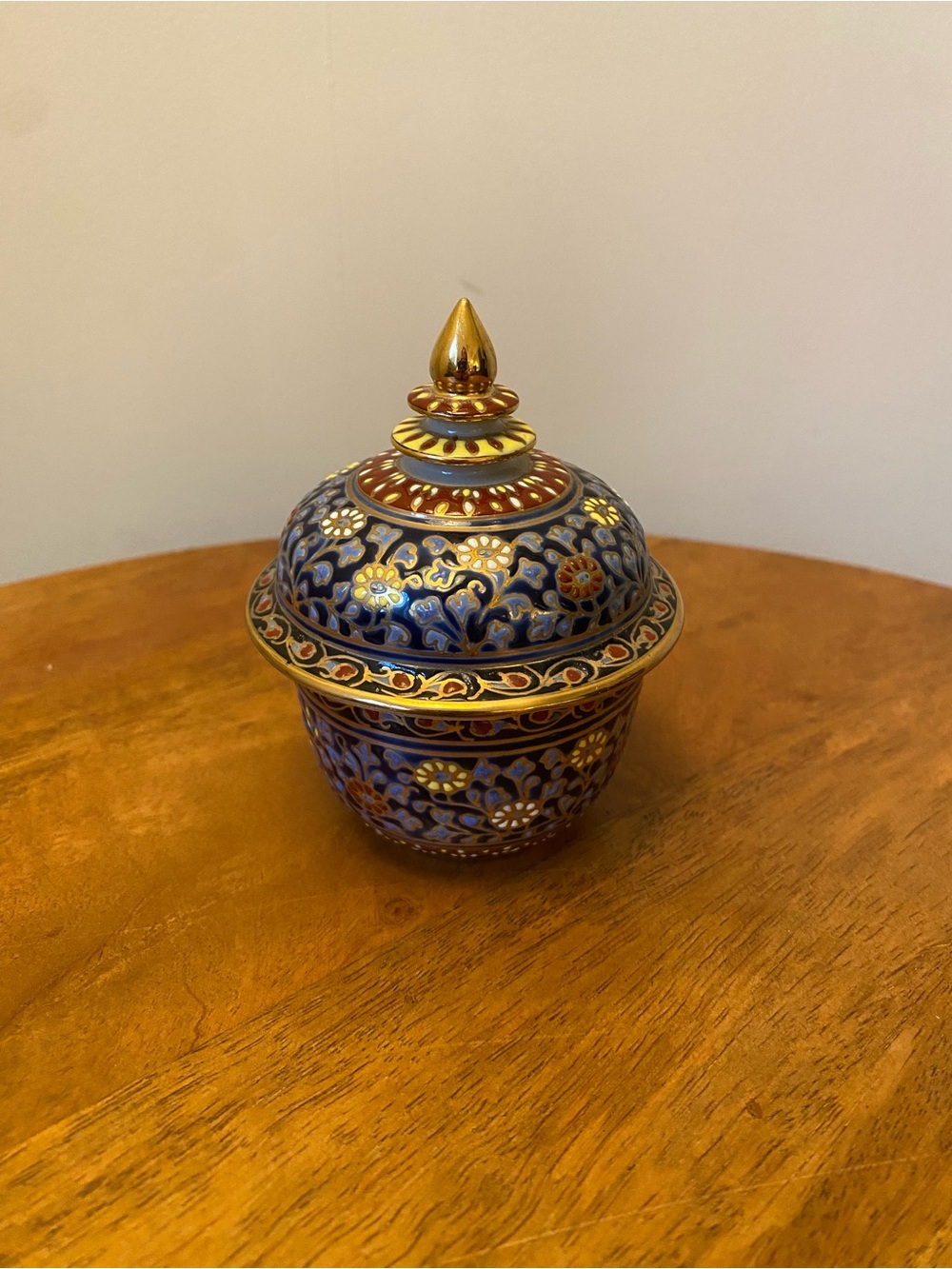 Hand-Painted Thai Benjarong Porcelain Lidded Jar